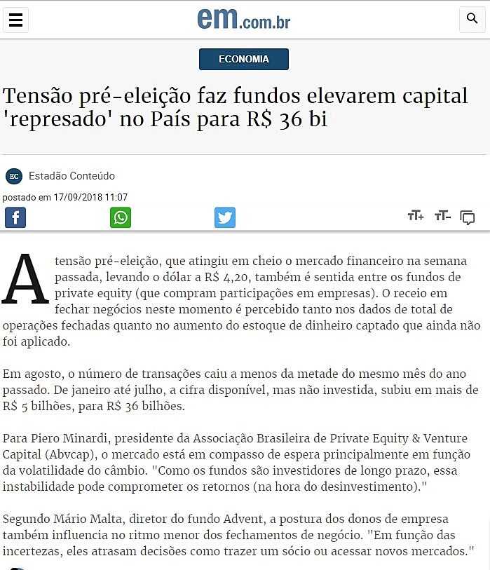 Tenso pr-eleio faz fundos elevarem capital 'represado' no Pas para R$ 36 bi